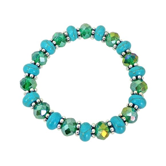 Turquoise and glass bead stretch bracelet with stone and green glass beads - Picture 4 of 4